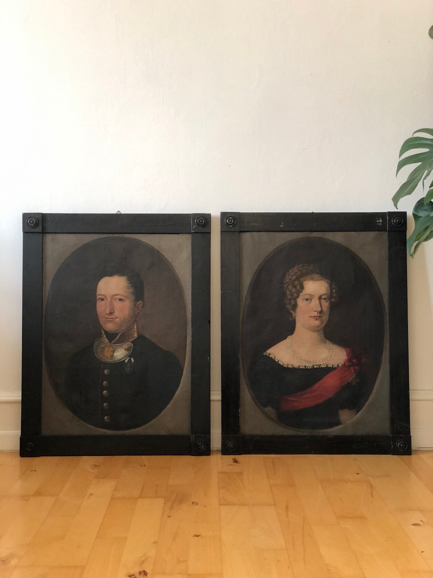 Pair of 19th-Century Portraits paintings of a German Baron and Baroness