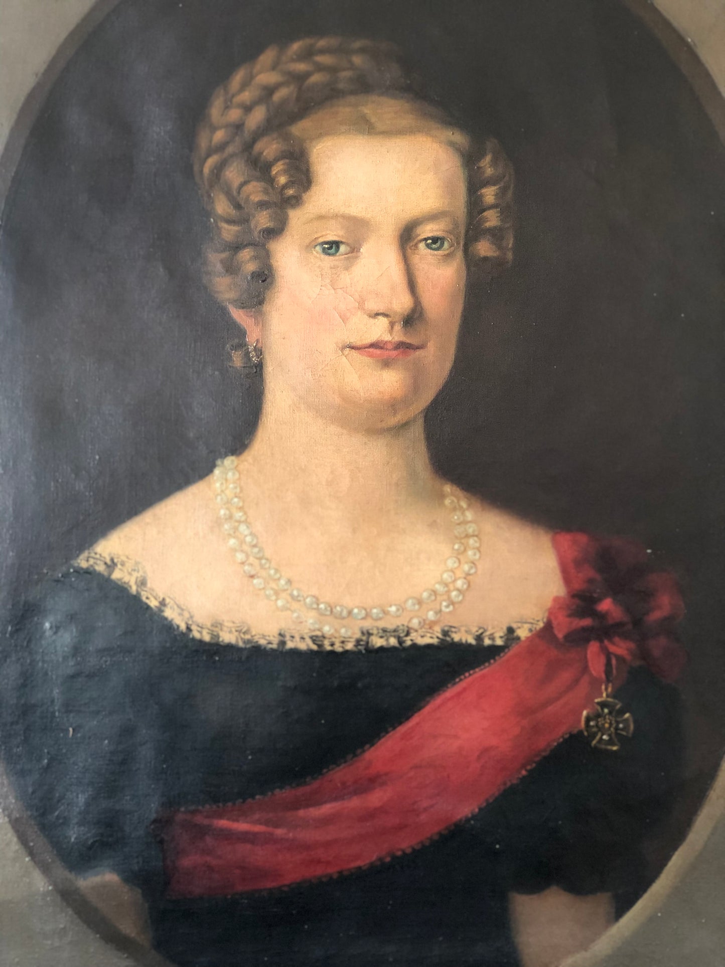 Pair of 19th-Century Portraits paintings of a German Baron and Baroness
