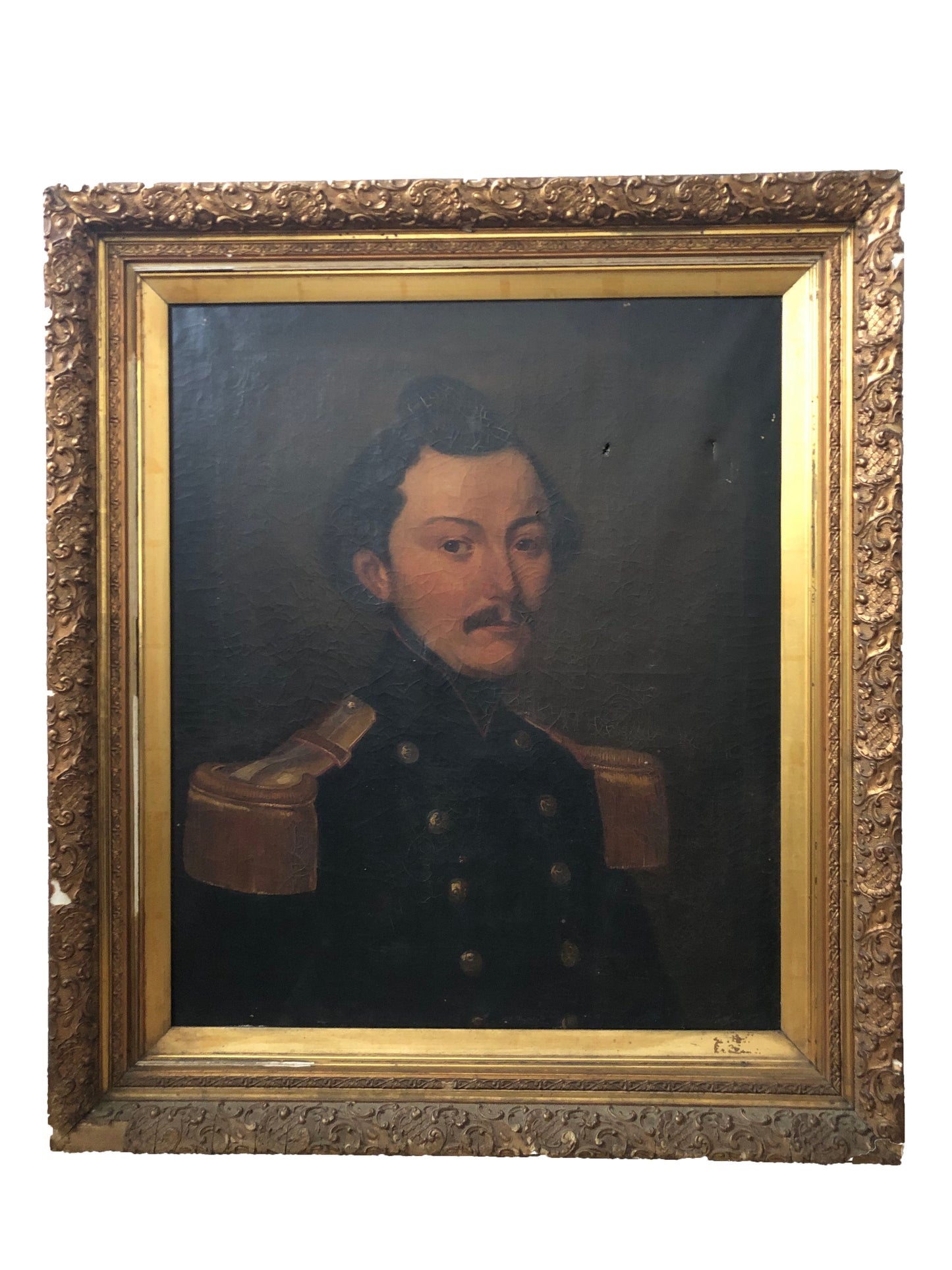 Large 19th Century Oil Portrait Painting of a Officer, European School