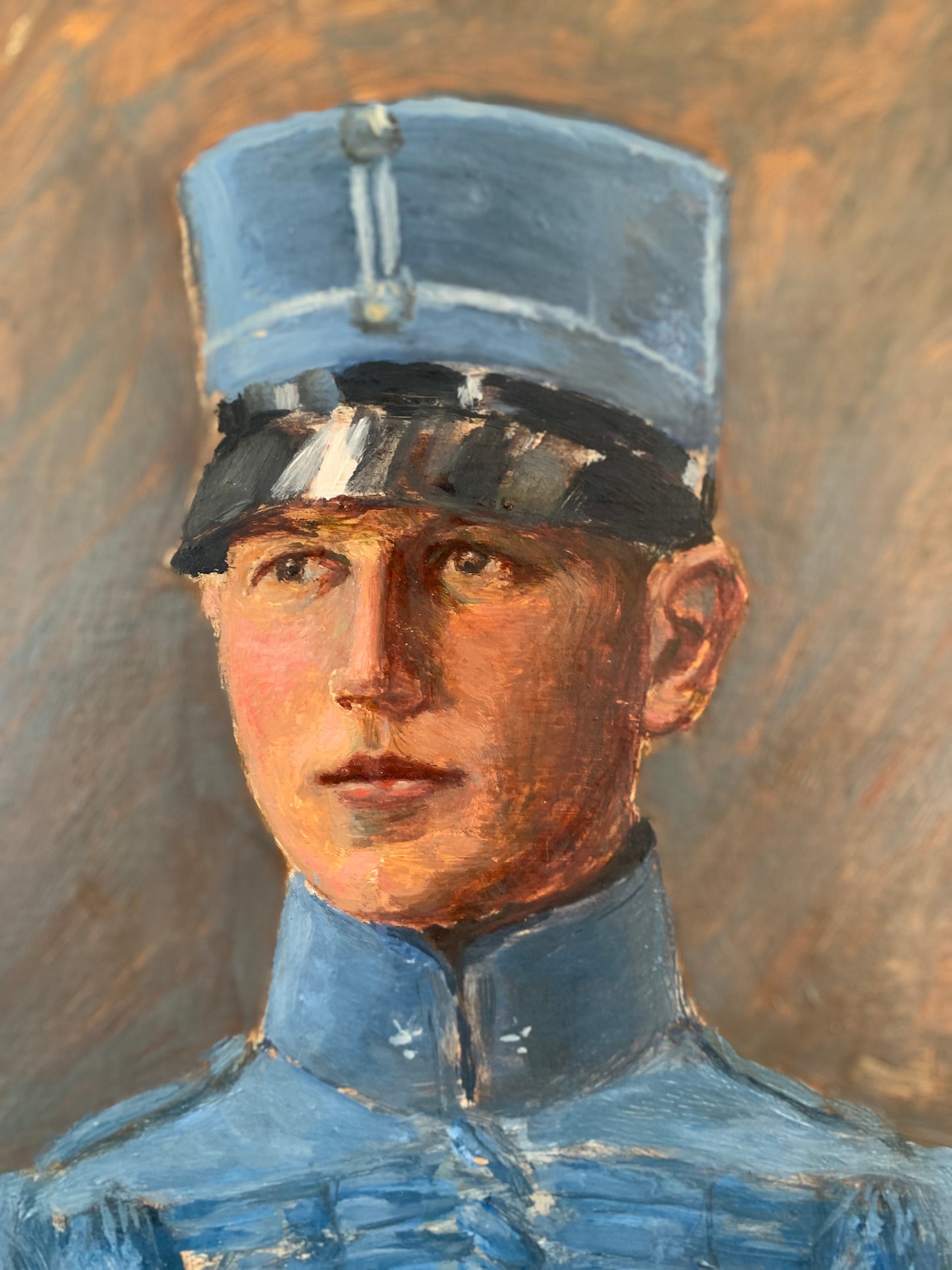 Early 20th century Swedish Oil Painting of Officer in Blue
