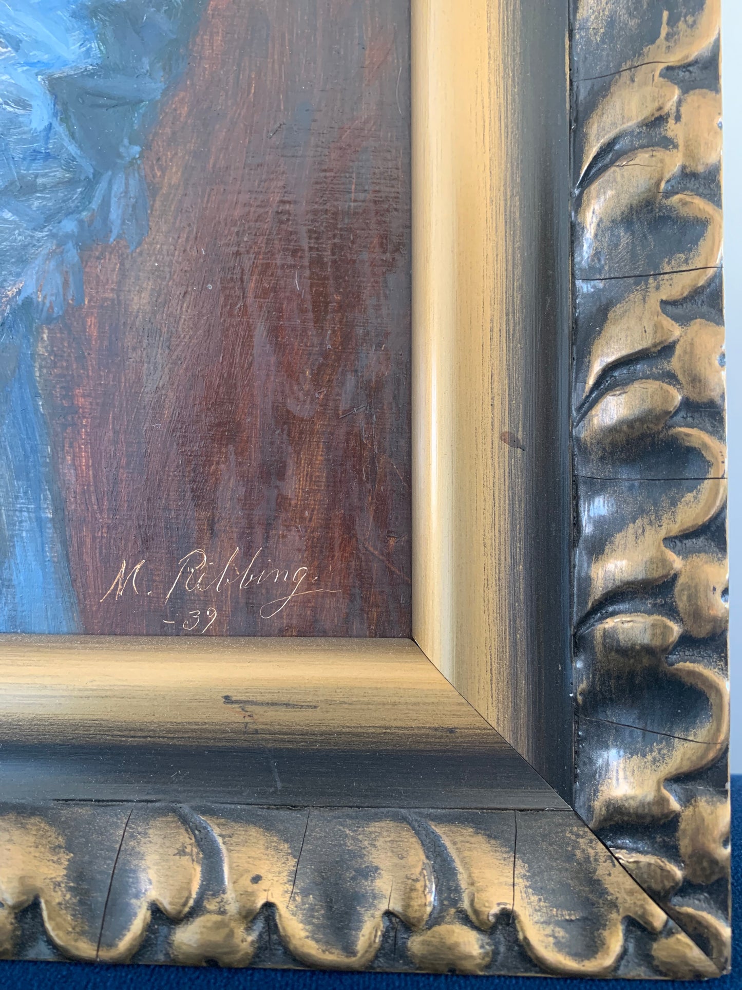 Early 20th century Swedish Oil Painting of Officer in Blue