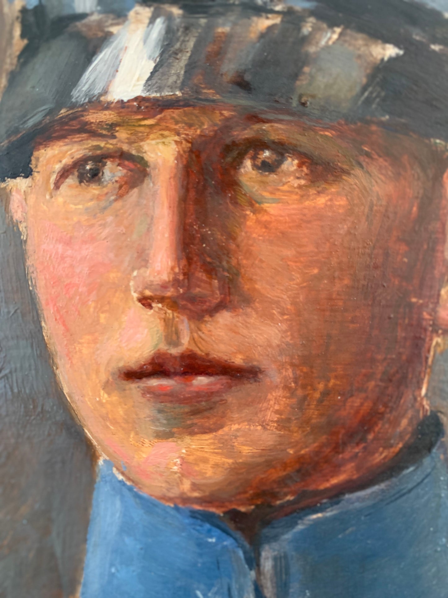 Early 20th century Swedish Oil Painting of Officer in Blue