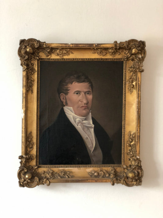 19th century Antique Oil Painting of a German Gentleman in Original Biedermeier Gilded Frame