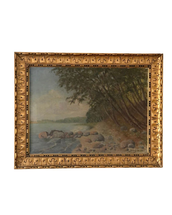 Large Vintage Sea Landscape Original Oil Painting, circa 1923