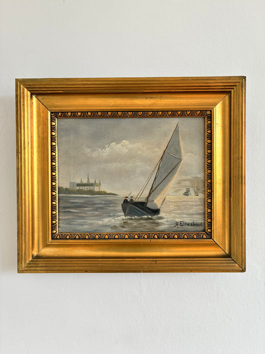 Vintage Signed Sailing Ship Seascape Oil Painting