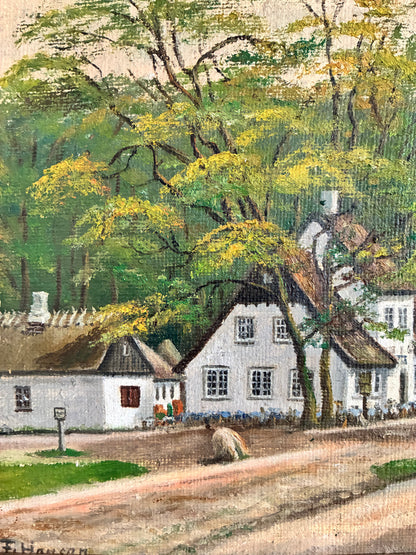 Vintage Signed Cottage Landscape Oil Painting
