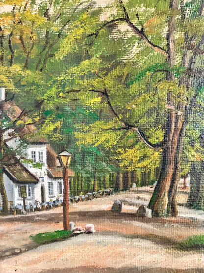 Vintage Signed Cottage Landscape Oil Painting