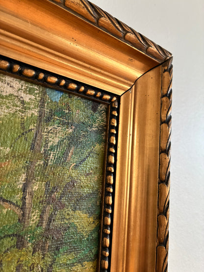 Vintage Signed Cottage Landscape Oil Painting