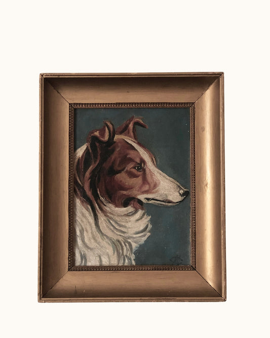 Original Vintage Dog Portrait Oil Painting, circa 1914