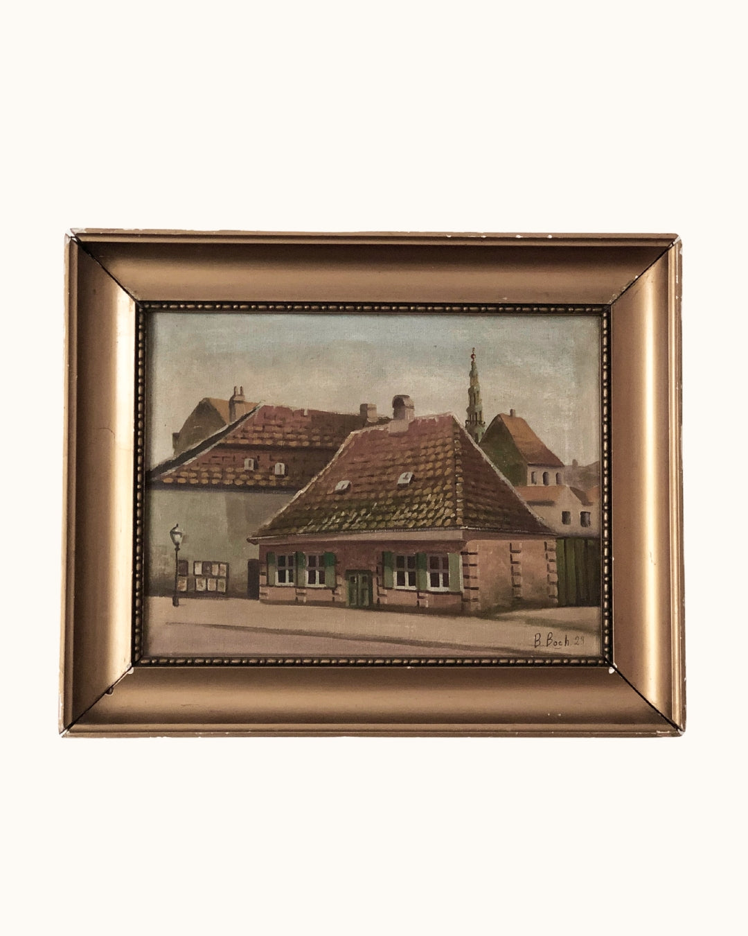 Large Original Vintage Countryside Cottage Oil Painting, circa 1923