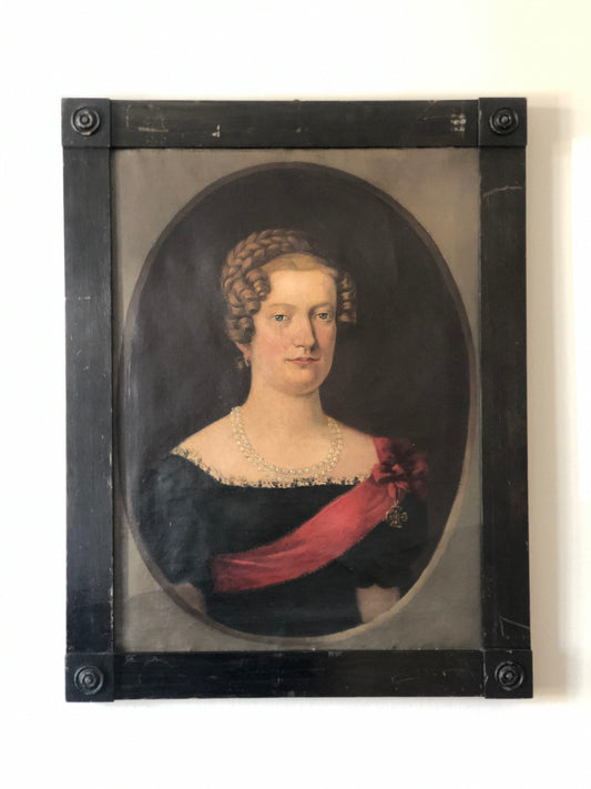 19th Century Antique Biedermeier Portrait Painting of a German Baroness (ca. 1870)