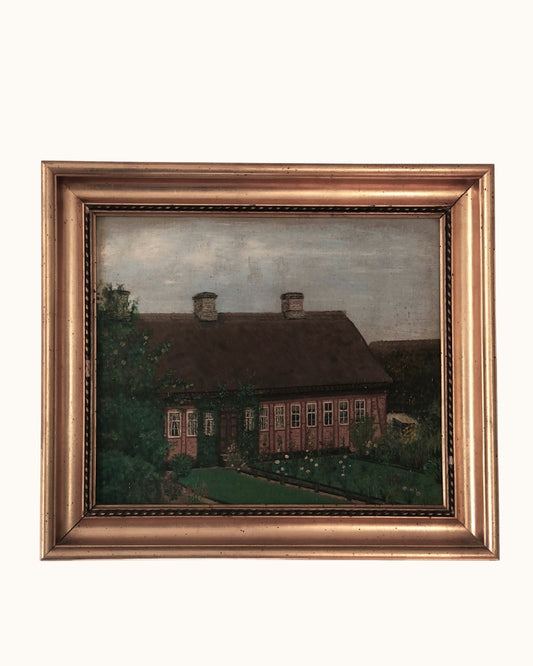 Original Vintage Oil Painting of a Cottage with Garden, circa 1940