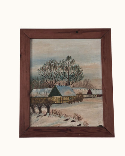 Original Vintage Landscape Cottage Oil Painting, circa 1960