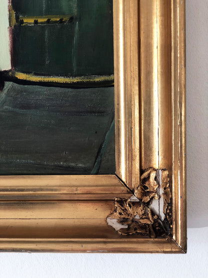 Original Vintage Cottage Interior Oil Painting, circa 1940