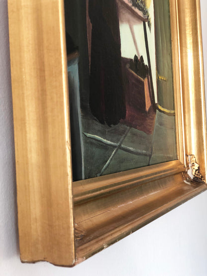 Original Vintage Cottage Interior Oil Painting, circa 1940