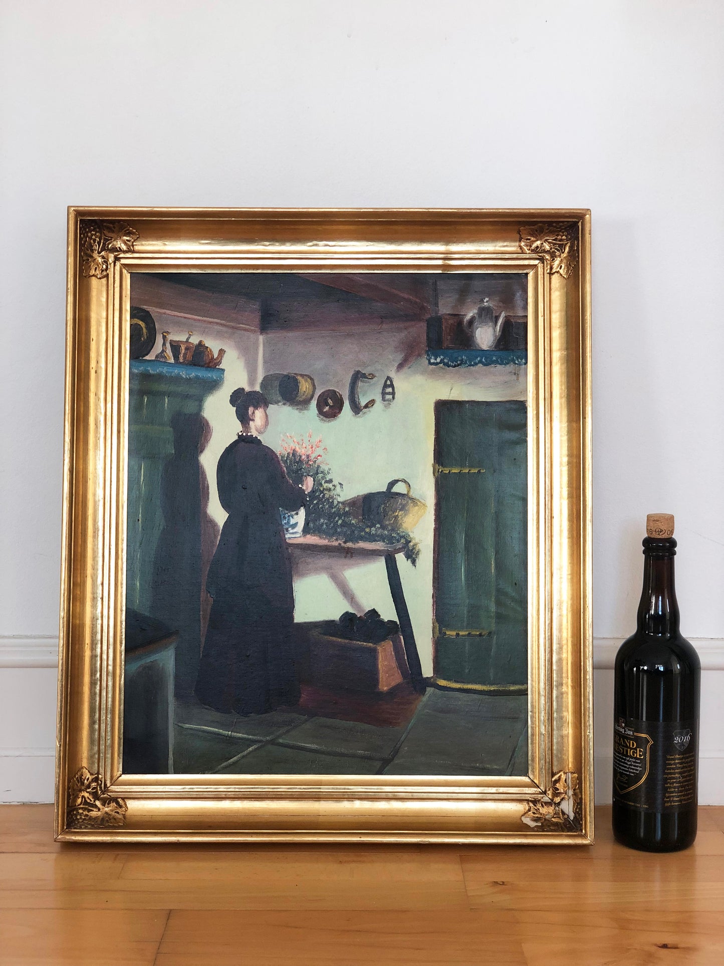 Original Vintage Cottage Interior Oil Painting, circa 1940