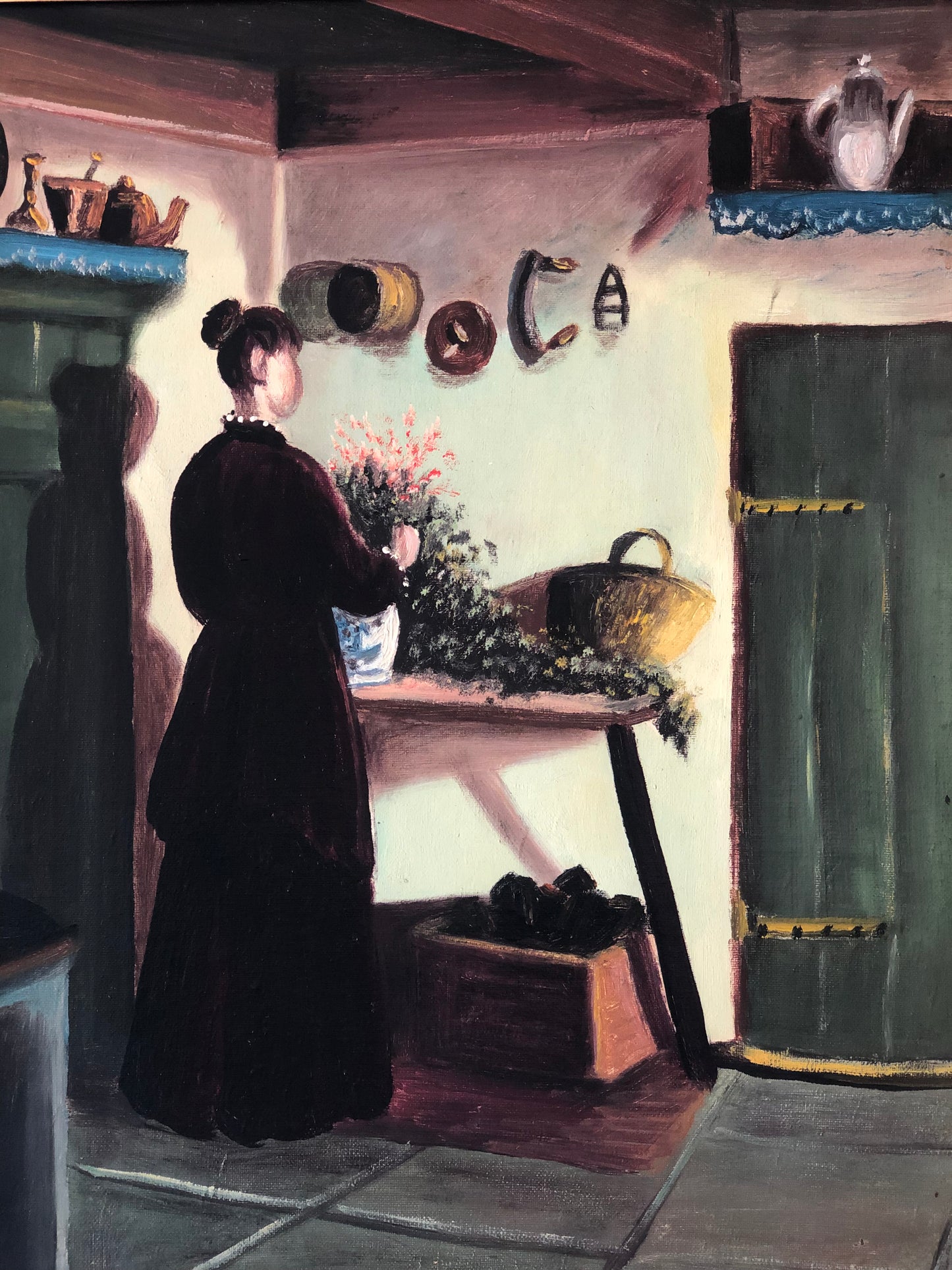 Original Vintage Cottage Interior Oil Painting, circa 1940