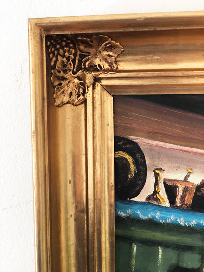 Original Vintage Cottage Interior Oil Painting, circa 1940