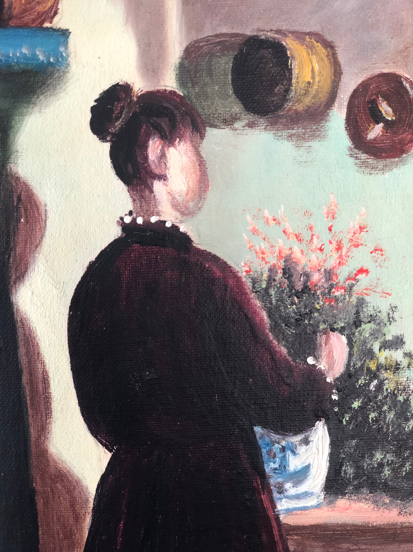 Original Vintage Cottage Interior Oil Painting, circa 1940