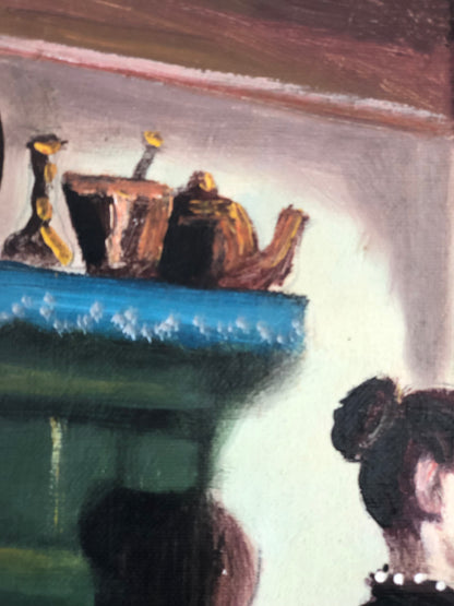 Original Vintage Cottage Interior Oil Painting, circa 1940