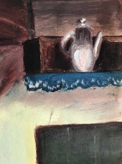 Original Vintage Cottage Interior Oil Painting, circa 1940