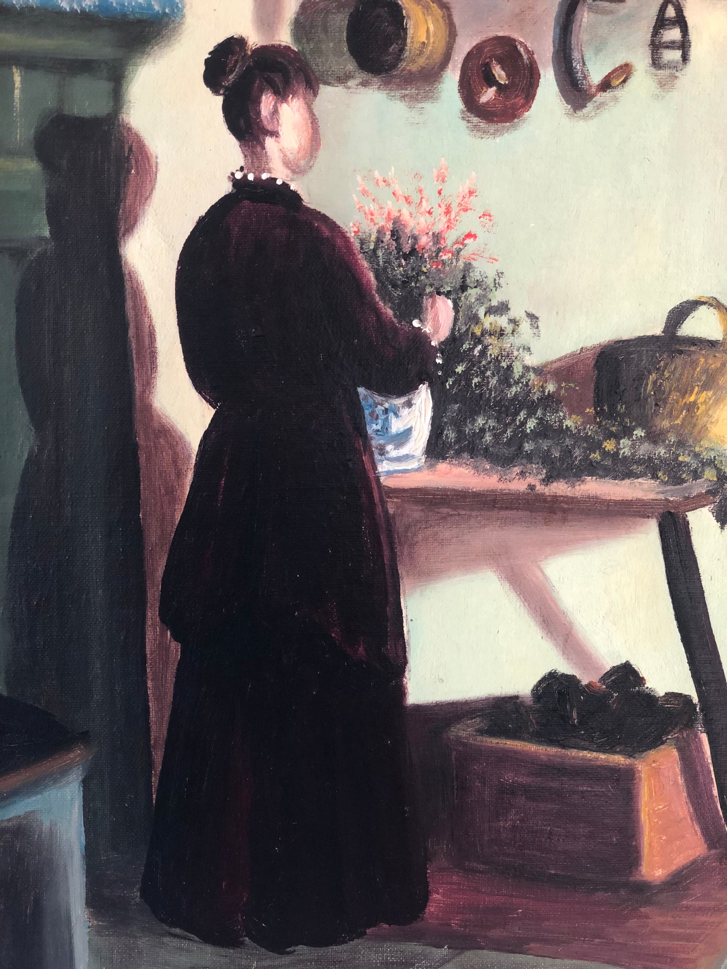 Original Vintage Cottage Interior Oil Painting, circa 1940