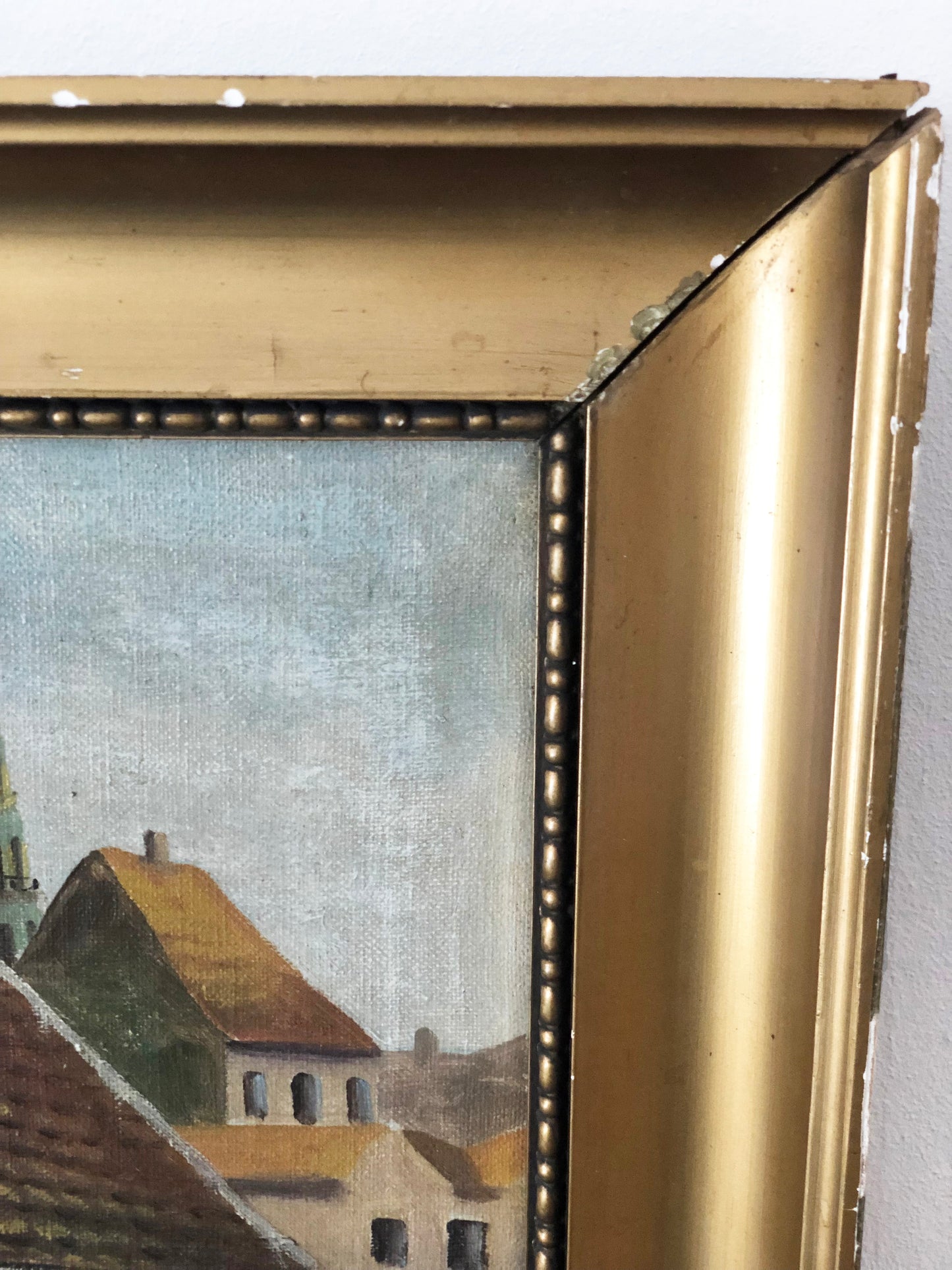 Large Original Vintage Countryside Cottage Oil Painting, circa 1923