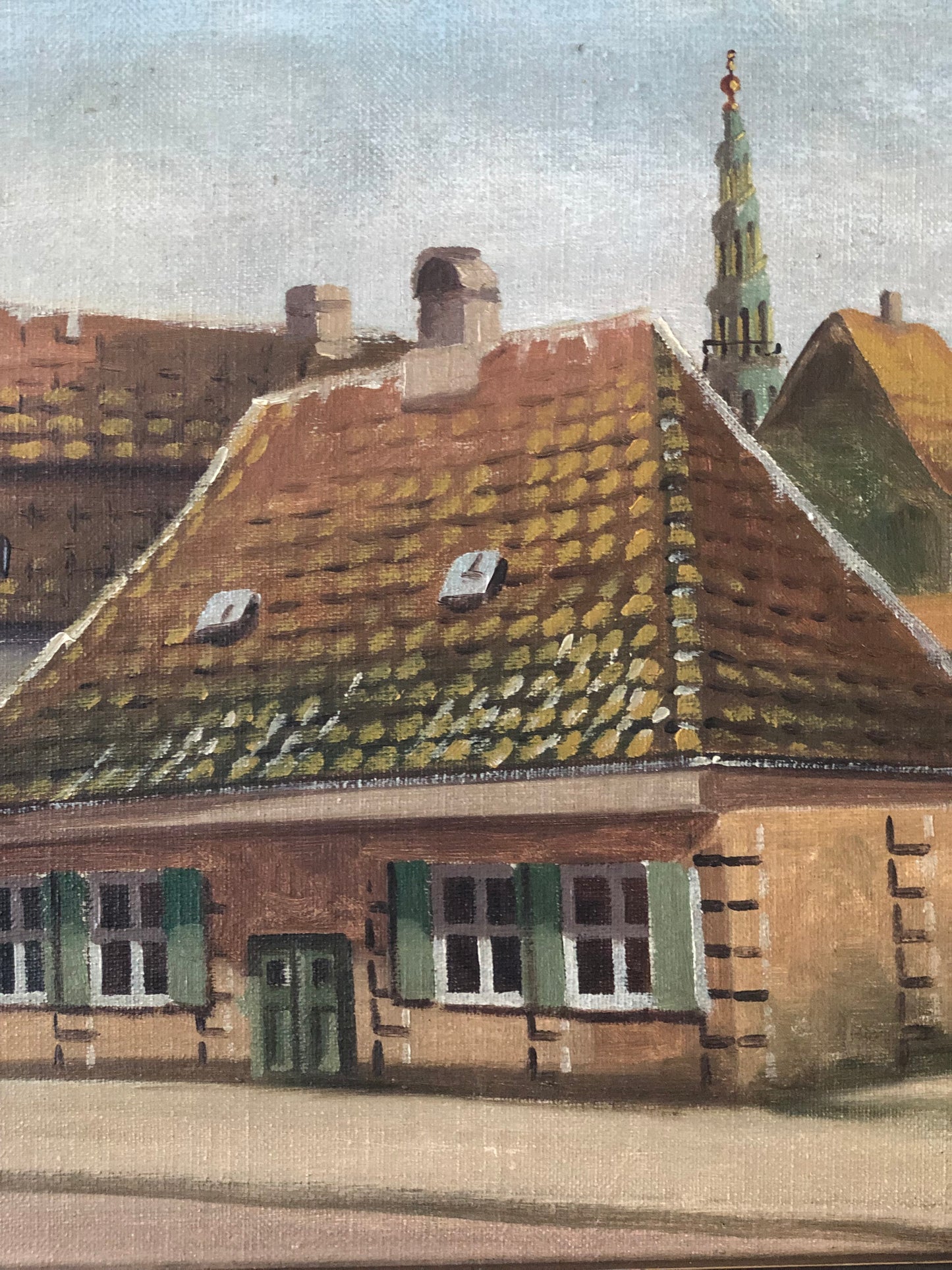 Large Original Vintage Countryside Cottage Oil Painting, circa 1923