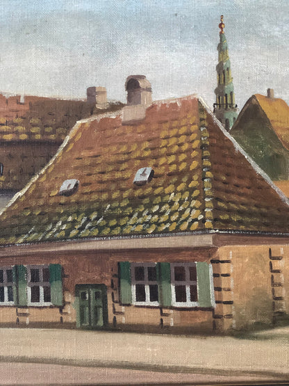 Large Original Vintage Countryside Cottage Oil Painting, circa 1923