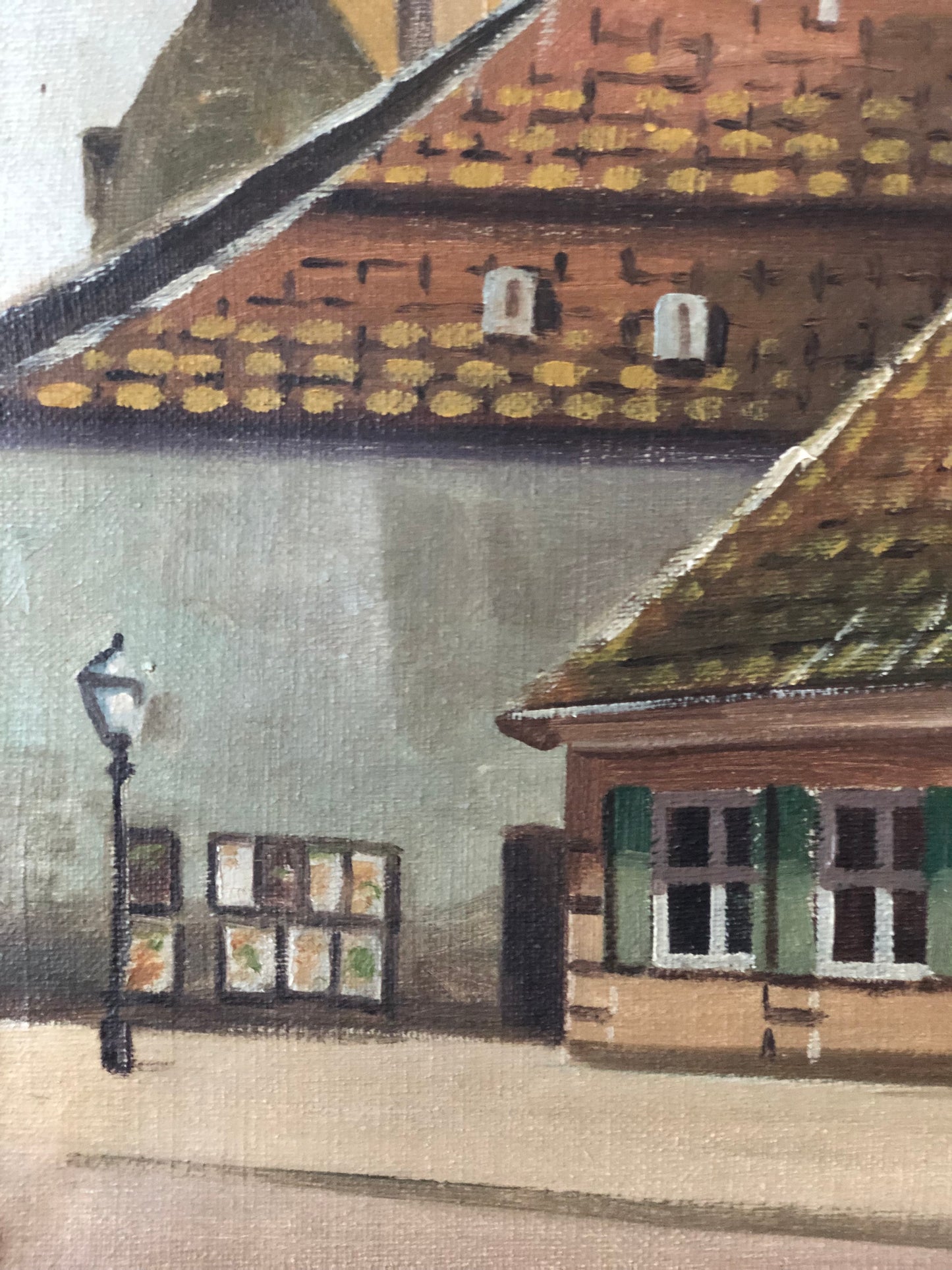 Large Original Vintage Countryside Cottage Oil Painting, circa 1923