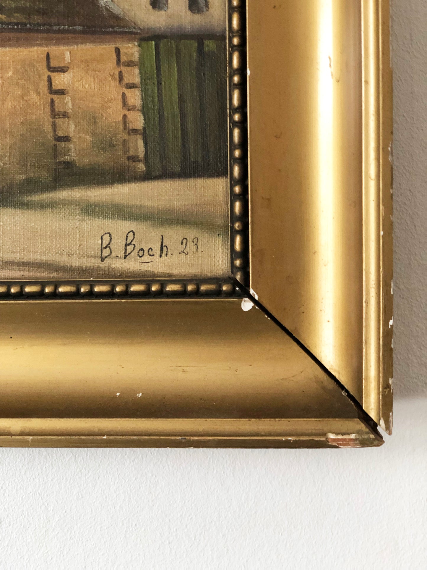 Large Original Vintage Countryside Cottage Oil Painting, circa 1923