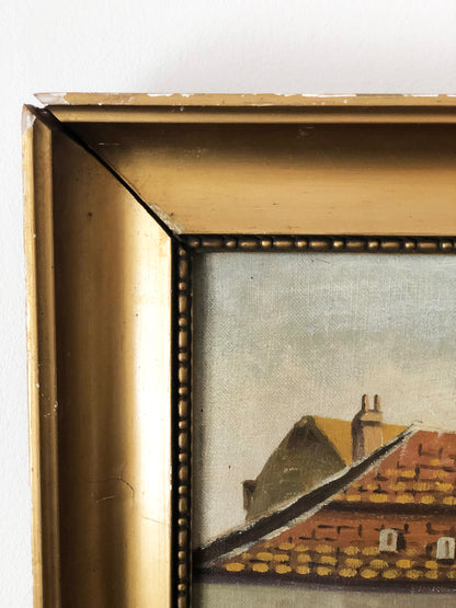 Large Original Vintage Countryside Cottage Oil Painting, circa 1923