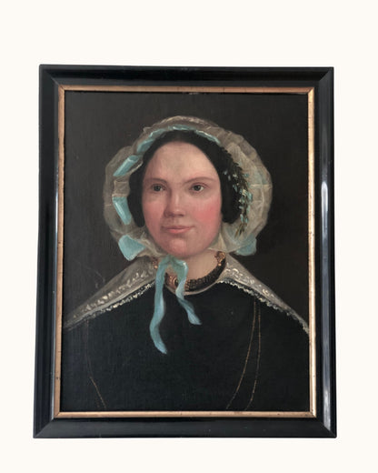 Antique Original Portrait Oil Painting of a Dutch Lady, c. 1840