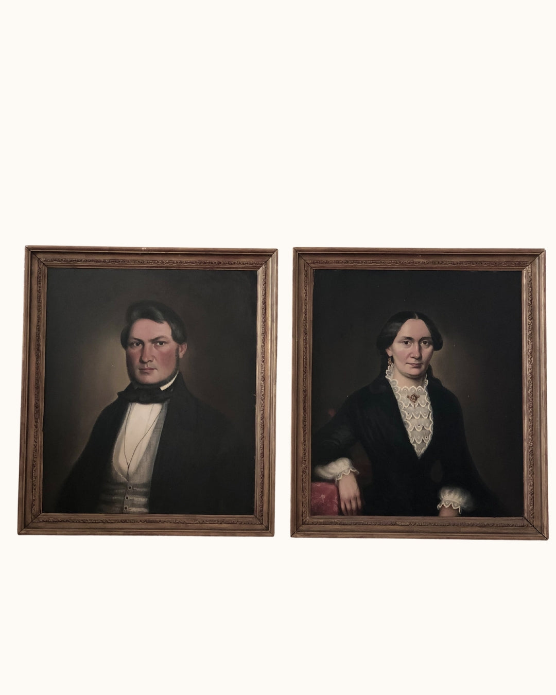 Pair of Antique Oil Portrait Paintings of a German Couple, c. 1840