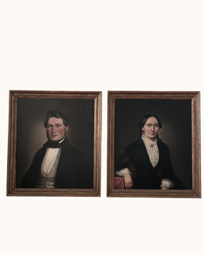 Pair of Antique Oil Portrait Paintings of a German Couple, c. 1840