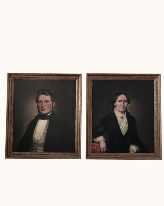 Pair of Antique oil Paintings of an German Couple, circa 1840