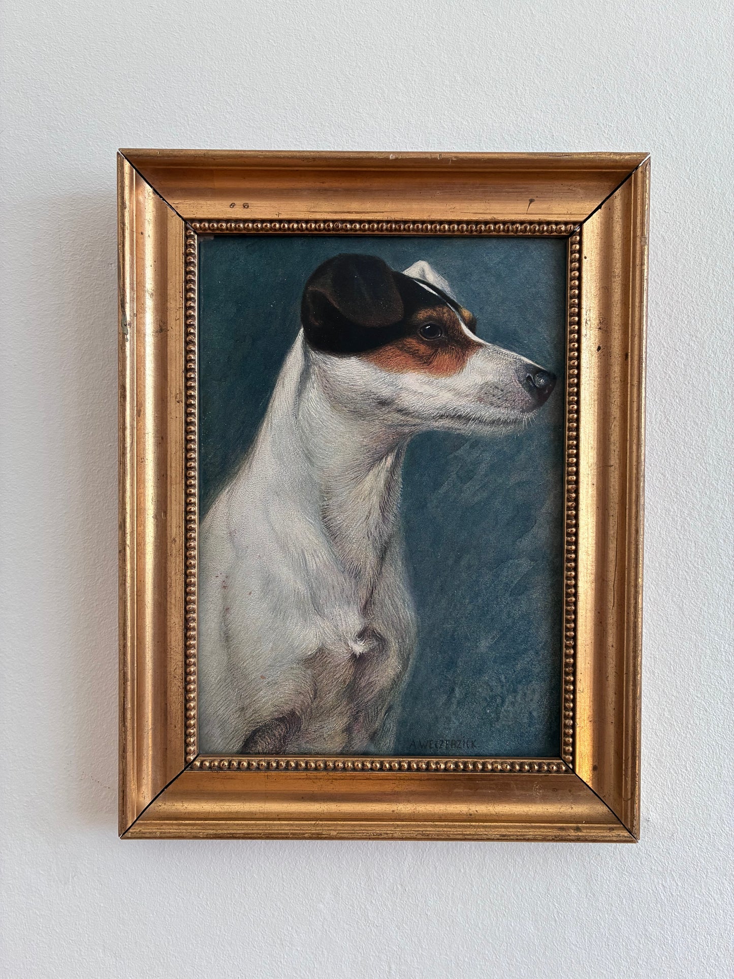 Antique Original Dog Lithographic, Framed Dog Portrait