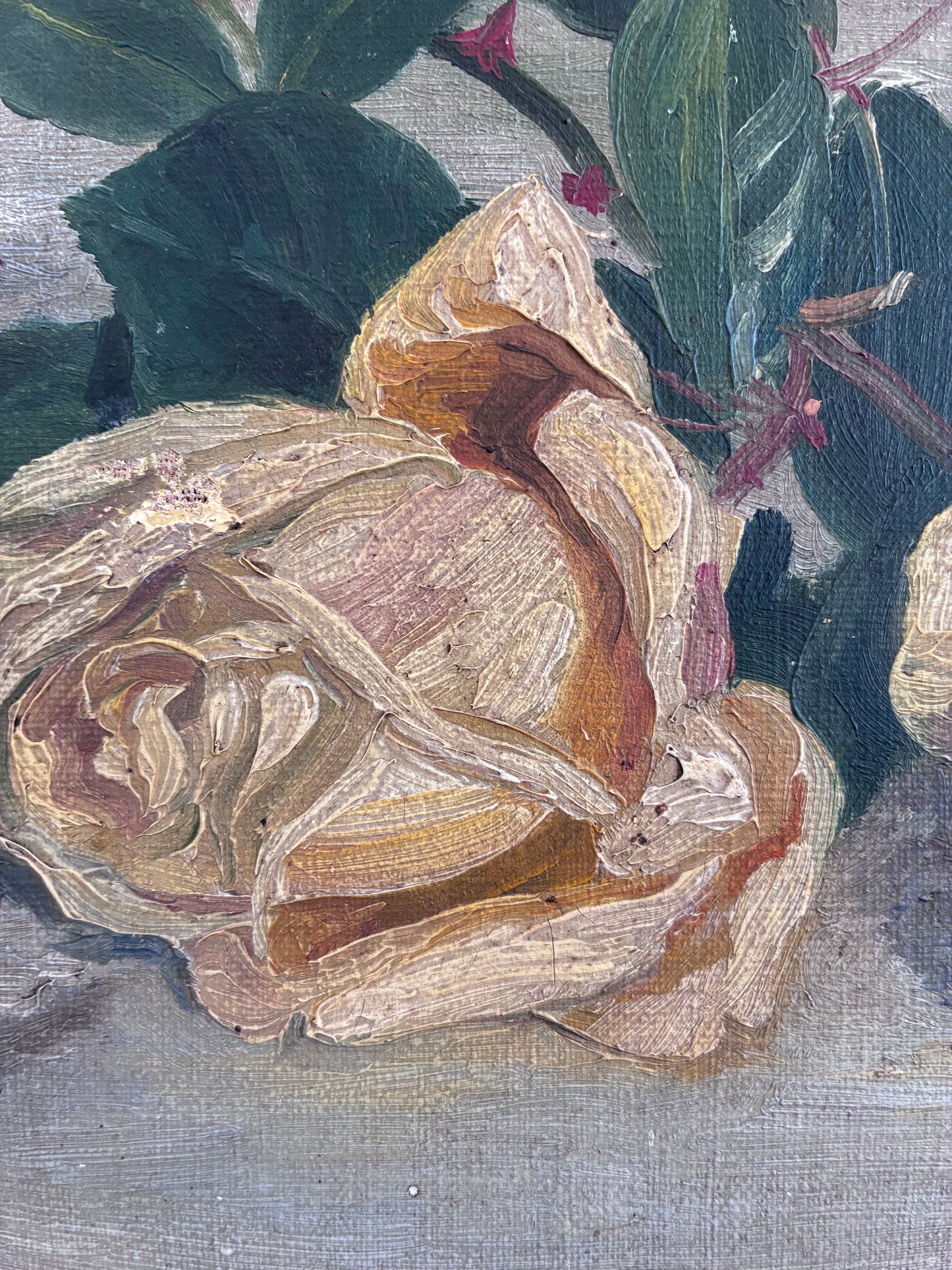 Antique Original Flower Oil Painting, Framed Signed Roses Still Life, c. 1913