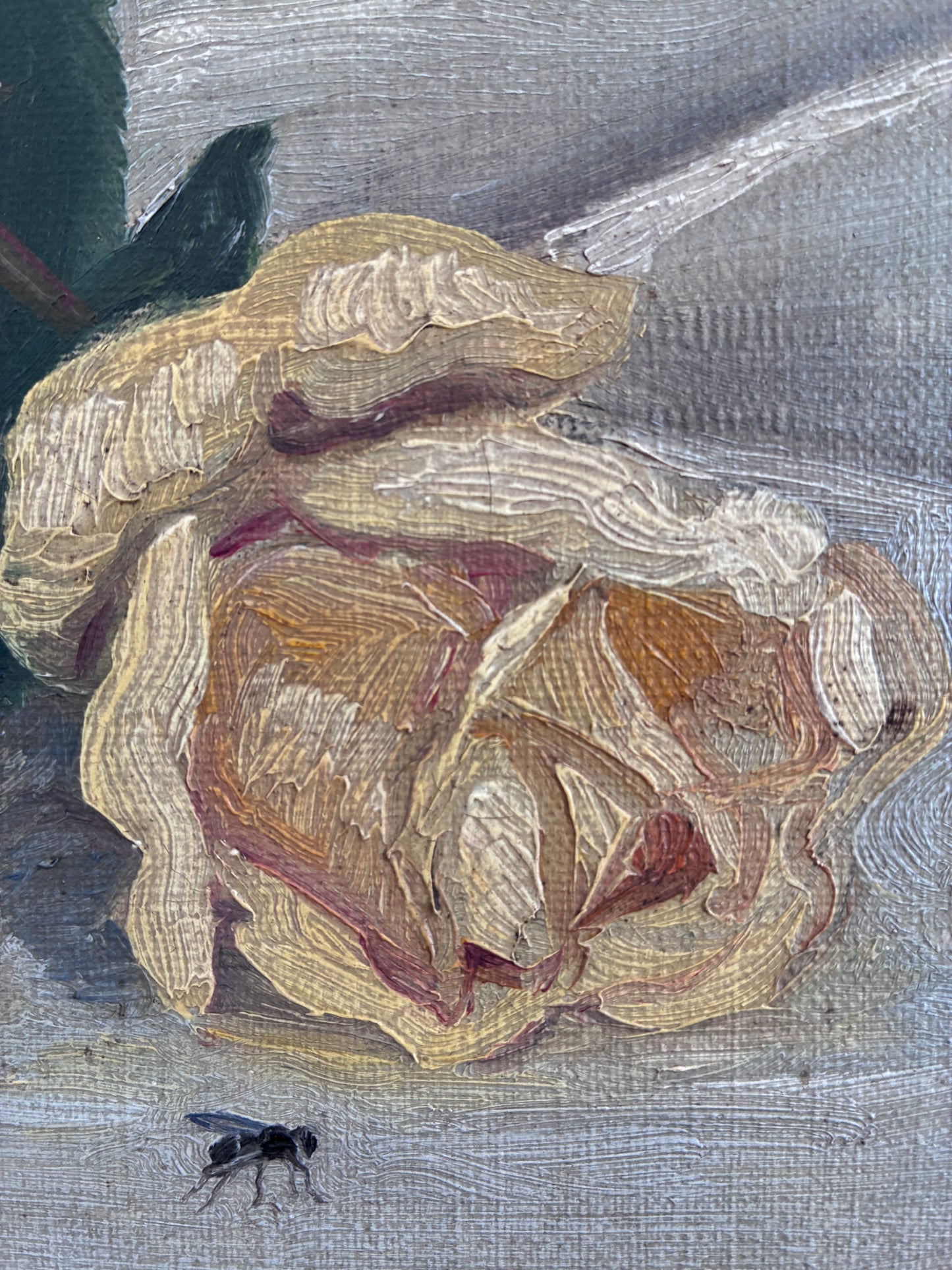 Antique Original Flower Oil Painting, Framed Signed Roses Still Life, c. 1913