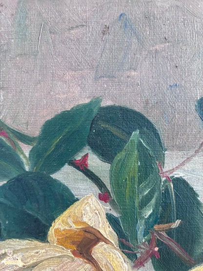 Antique Original Flower Oil Painting, Framed Signed Roses Still Life, c. 1913