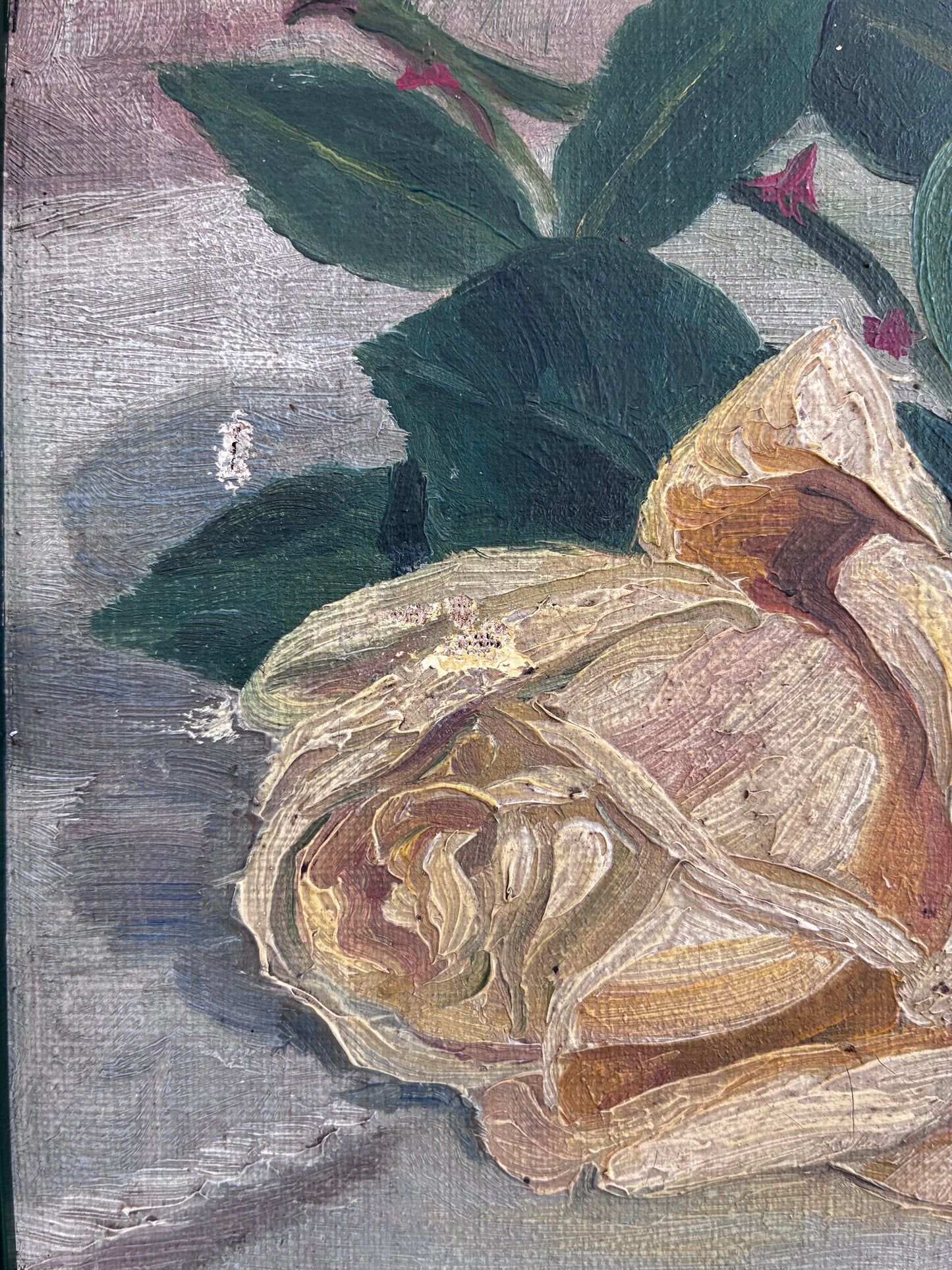 Antique Original Flower Oil Painting, Framed Signed Roses Still Life, c. 1913