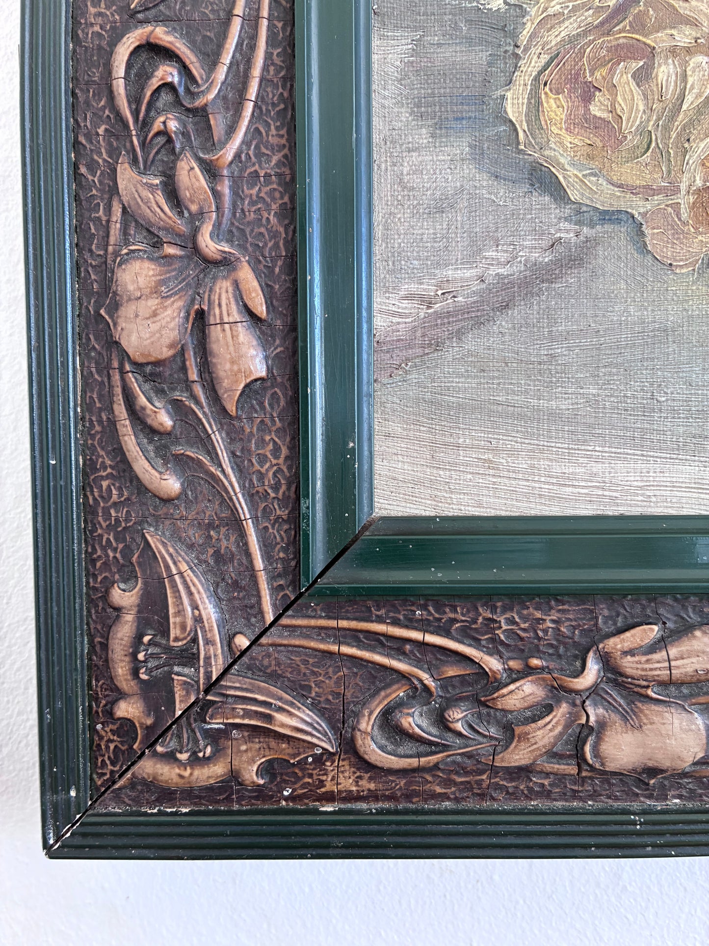 Antique Original Flower Oil Painting, Framed Signed Roses Still Life, c. 1913