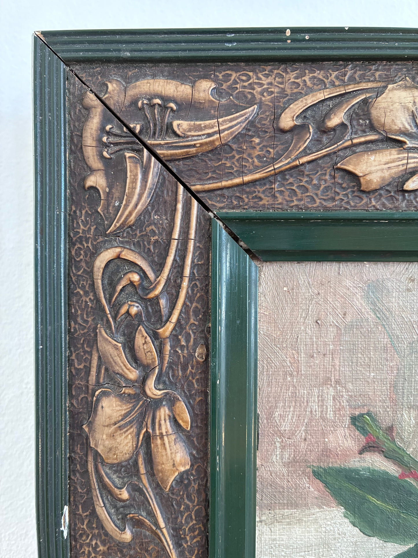 Antique Original Flower Oil Painting, Framed Signed Roses Still Life, c. 1913