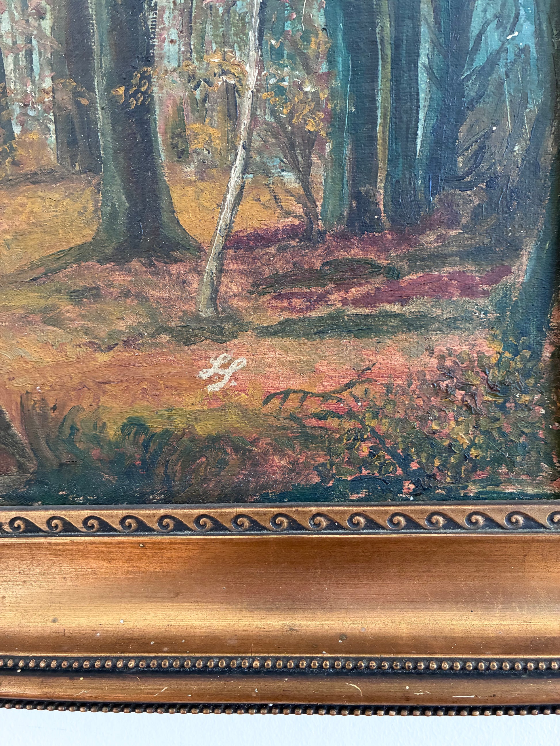 Antique Original Forest Landscape Oil Painting c. 1910