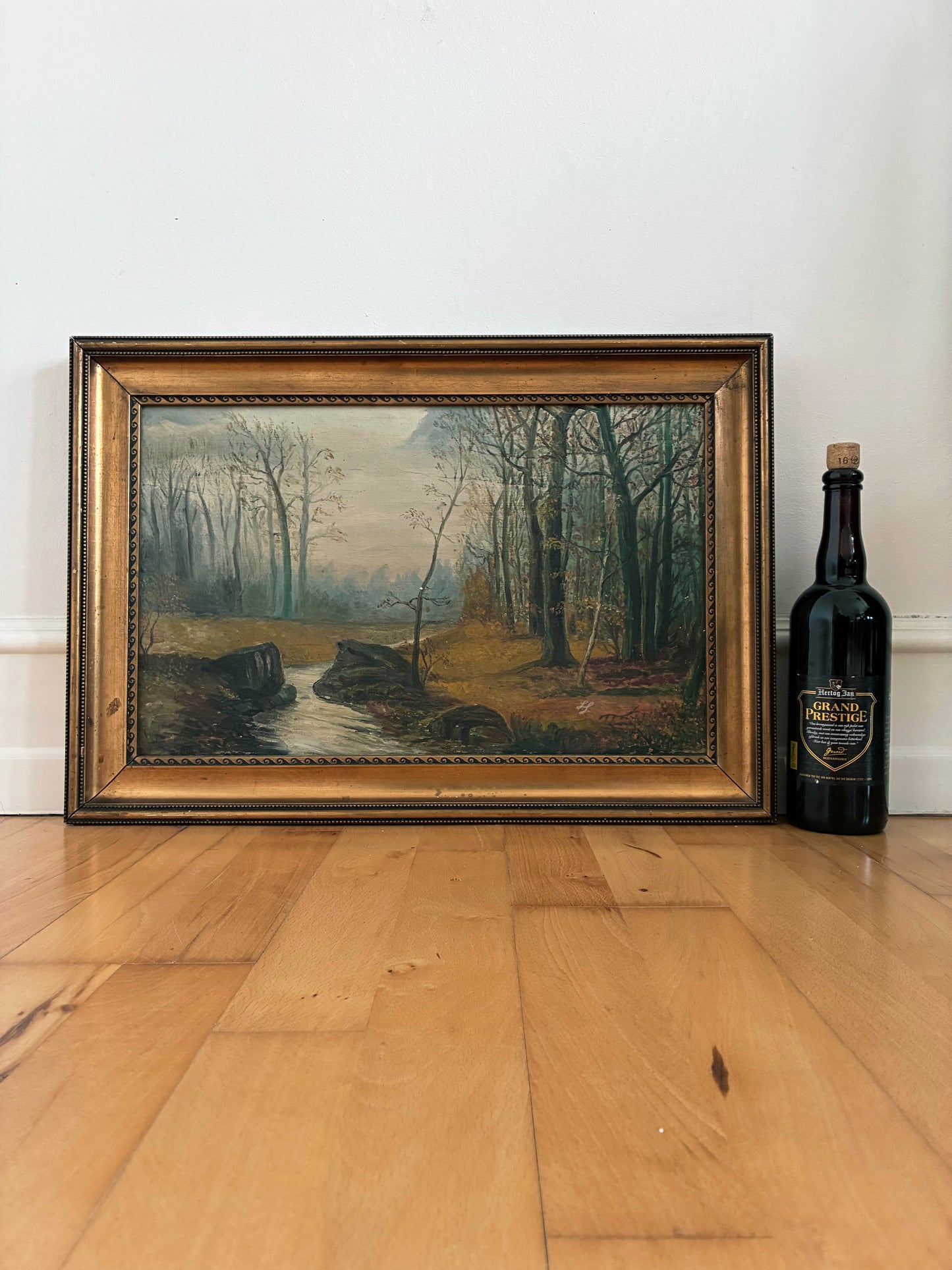 Antique Original Forest Landscape Oil Painting c. 1910