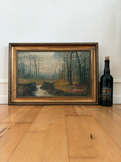 Antique Original Forest Landscape Oil Painting c. 1910