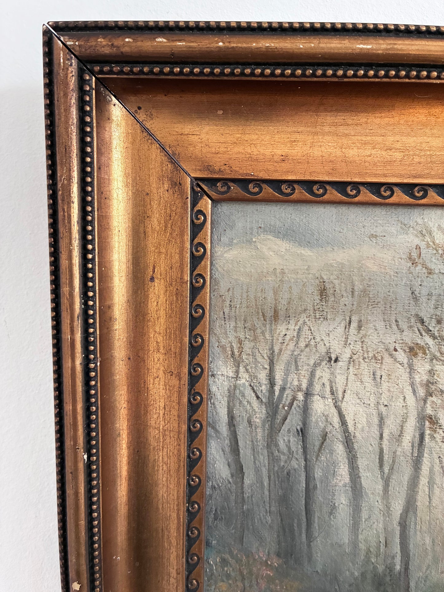 Antique Original Forest Landscape Oil Painting c. 1910
