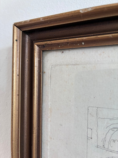 Antique Original Horse Etching, circa 1700: Framed Equestrian Print