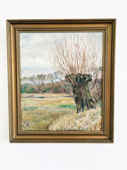 Antique Original Landscape Oil Painting, Signed Countryside Art