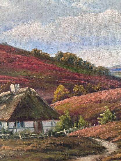 Antique Original Landscape Oil Painting, Signed Countryside Art